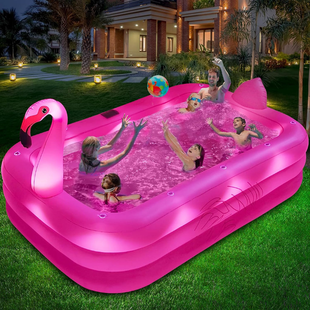 Inflatable Pool with Lights Solar Flamingo Swimming Pool for Kids Adults Inflatable Blow up Pool
