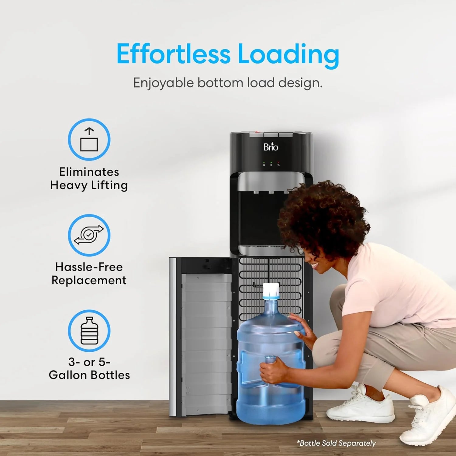 Brio Bottom Loading Water Cooler Dispenser for 5 Gallon Bottles 3 Temperatures with Hot