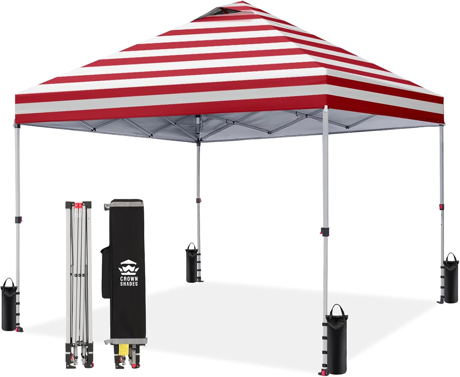 Crown Shades 10x10 Pop Up Canopy - Beach Tent with One Push Setup - Outdoor Sun Shade for Events, Parties, Camping - Gazebo with STO-N-Go Cover Bag, Silver Coated Top, 3 Height& 4 Sand Bags, Yellow