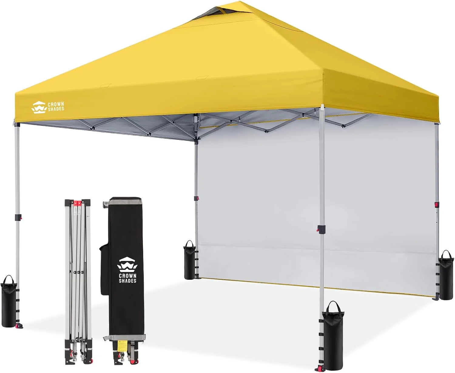 CROWN SHADES 10x10 Pop Up Canopy with 1 Side Wall - Beach Tent with One Push Setup - Outdoor Sun Shade for Events, Parties, Camping - Gazebo with STO-N-Go Cover Bag (White)