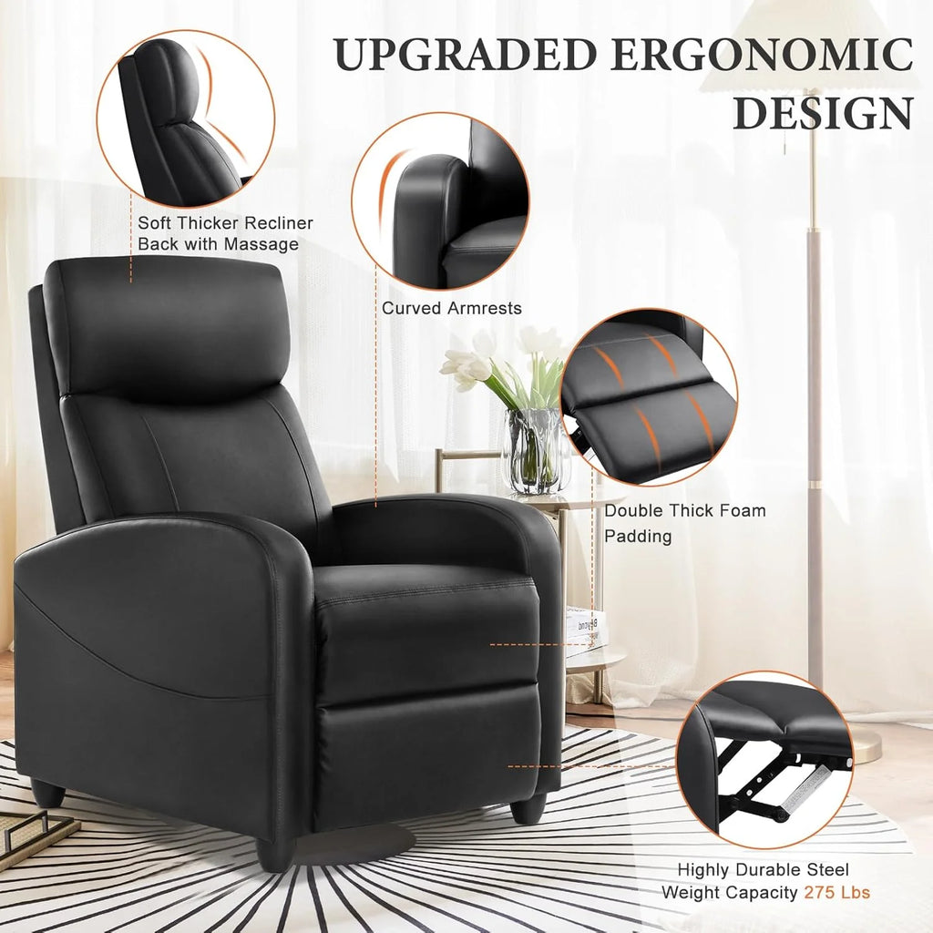 Sweetcrispy Massage Recliner Chair for Adults, Adjustable Home Theater Seating with Lumbar Support for Living Room, Modern Fabric Reclining, Light Grey