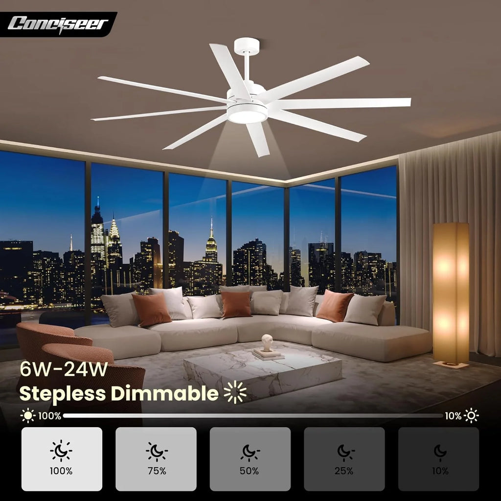 Modern Ceiling Fans with Lights, 72 Inch Ceiling Fan with Light and Remote, Bedroom Living Room Library Cafe Outdoor/Industrial,24W 3CCT Dimmable, 8 Blades 6 Speed Reversible Quiet DC Motor, Black