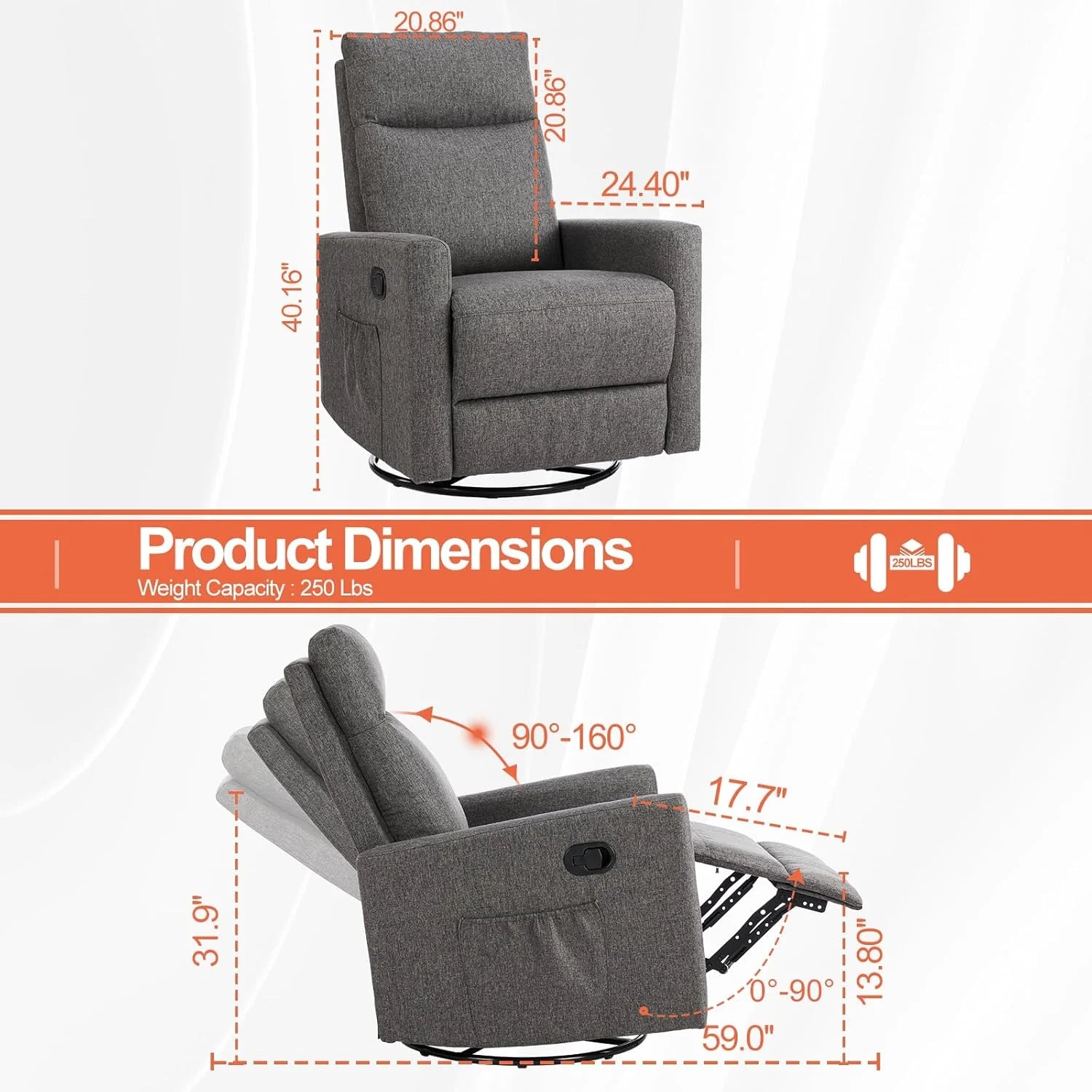 Sweetcrispy Massage Recliner Chair for Adults, Adjustable Home Theater Seating with Lumbar Support for Living Room, Modern Fabric Reclining, Light Grey