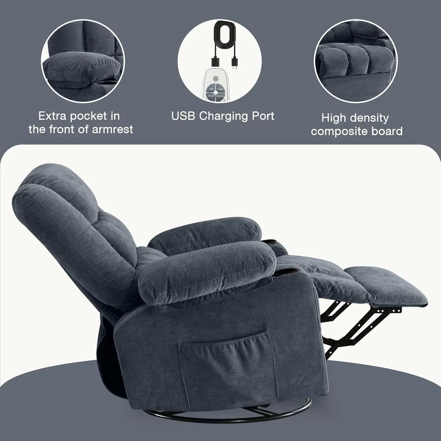 Massage rotating rocking lounge chair with vibration massage and calorie metering functions