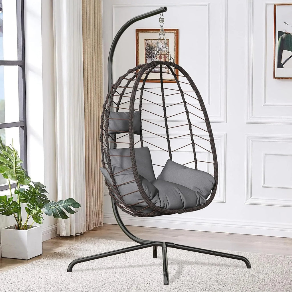 Hanging Egg Chair with Stand Swinging Egg Chair Outdoor Hanging Basket Chair with Cushion