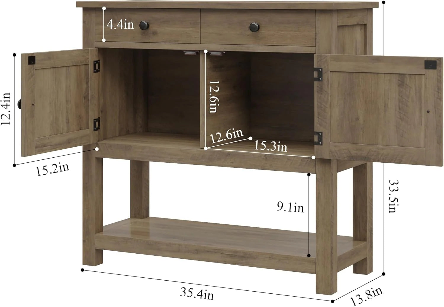 HOSTACK Farmhouse Console Table with 2-Door Cabinet & 2 Drawers, Coffee Bar, Entryway Table with Storage Shelf, Sofa Tables Buffet Sideboard for Kitchen, Hallway, Dining, Living Room, Rustic Brown