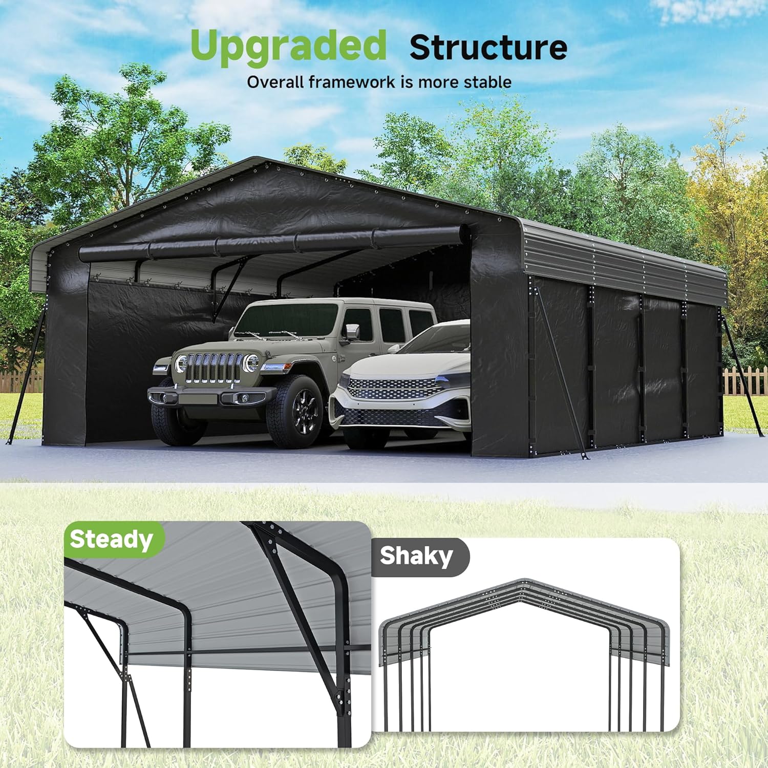 10'x15' Heavy Duty Metal Carport Outdoor Garage Car Shelter Shade with Heavier Frame