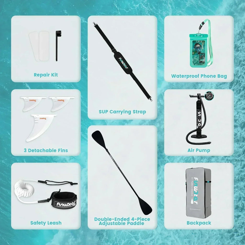 FunWater Inflatable Stand Up Paddle Board Premium SUP Paddle Accessories EVA Deck