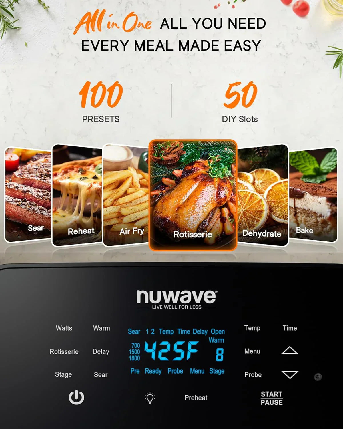 Nuwave Brio 15.5Qt Air Fryer Broiler 50��-425��F Temperature Control Integrated Smart Thermometer