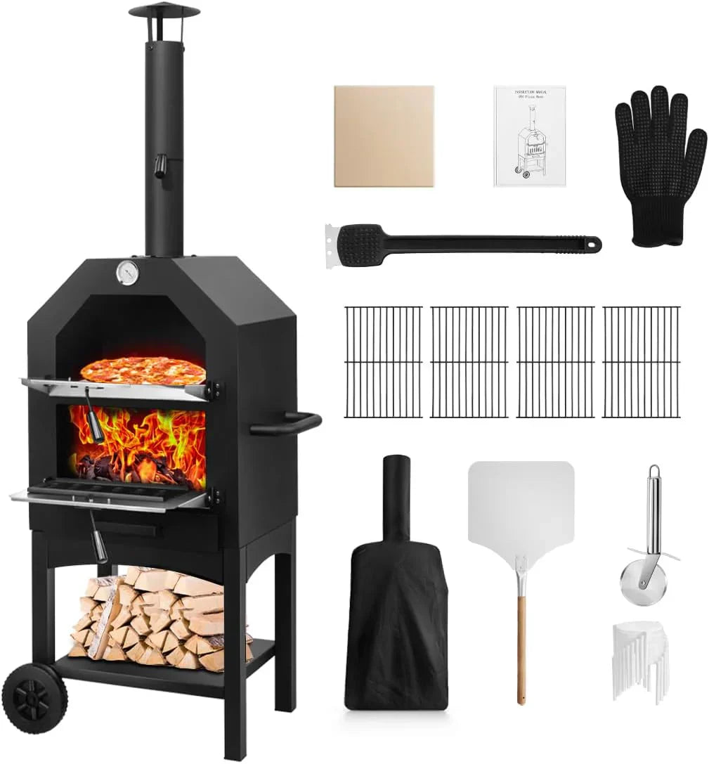 EDOSTORY Outdoor Pizza Oven Wood Fired for Outside Patio Maker With Stone Peel Grill Rack
