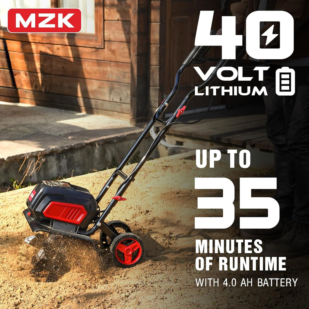 MZK 40V 12-inch Cordless Garden Tiller Battery Powered Garden Cultivator 2 x 4.0Ah Battery