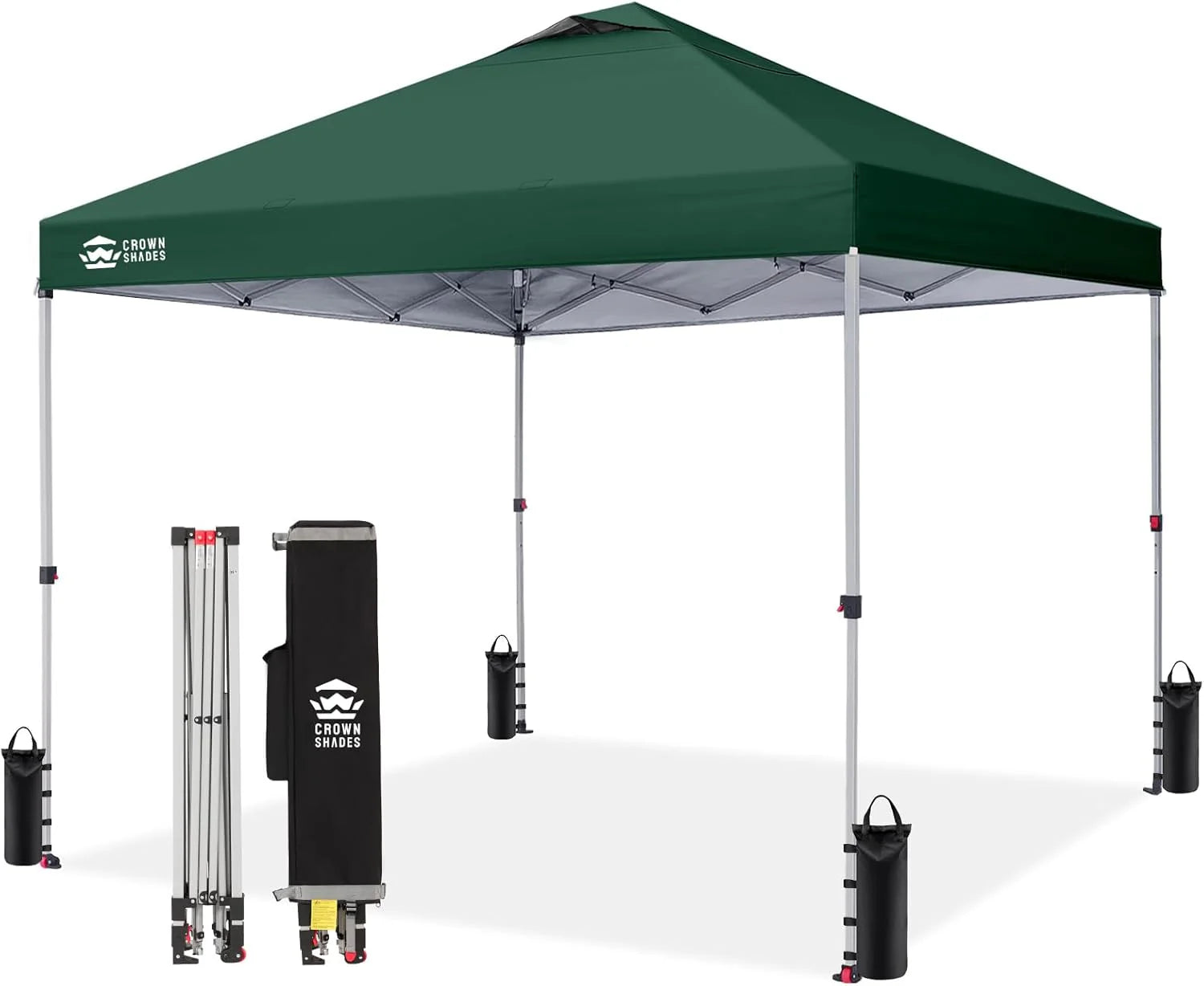 Crown Shades 10x10 Pop Up Canopy - Beach Tent with One Push Setup - Outdoor Sun Shade for Events, Parties, Camping - Gazebo with STO-N-Go Cover Bag, Silver Coated Top, 3 Height& 4 Sand Bags, Yellow