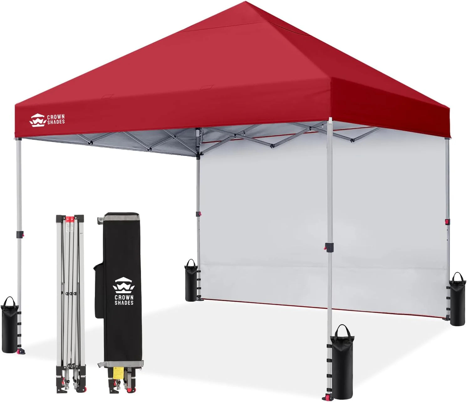 CROWN SHADES 10x10 Pop Up Canopy with 1 Side Wall - Beach Tent with One Push Setup - Outdoor Sun Shade for Events, Parties, Camping - Gazebo with STO-N-Go Cover Bag (White)