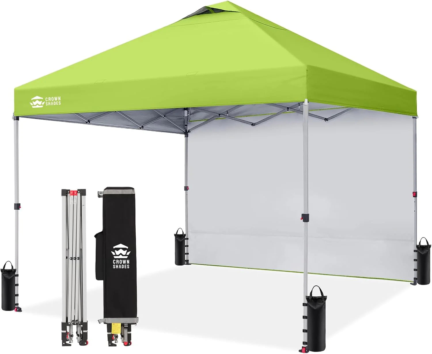 CROWN SHADES 10x10 Pop Up Canopy with 1 Side Wall - Beach Tent with One Push Setup - Outdoor Sun Shade for Events, Parties, Camping - Gazebo with STO-N-Go Cover Bag (White)