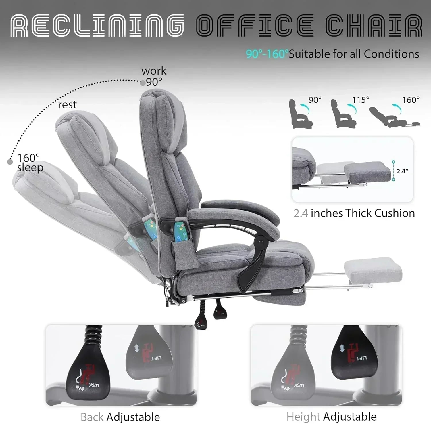 Massage Office Chair with Footrest 6 Point Vibration and Heating Home Office Desk Chair