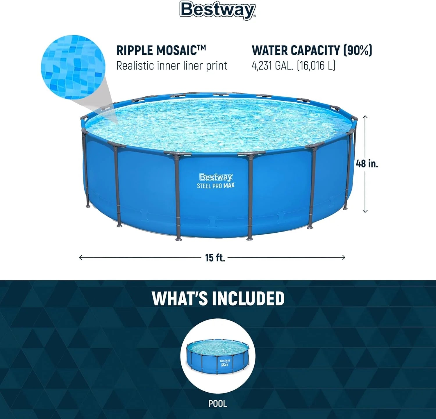 Steel Pro MAX 14 Foot x 48 Inch Round Metal Frame Above Ground Outdoor Swimming Pool Set with 1,000 Filter Pump, Ladder, and Cover, Gray