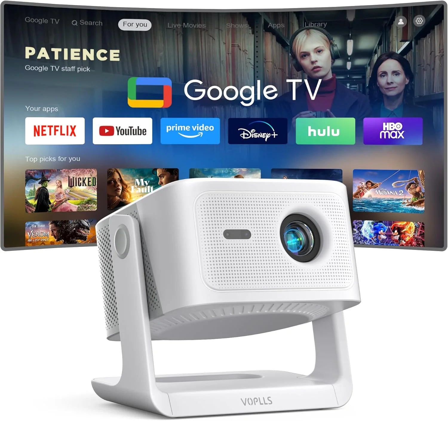 Official Licensed Google TV 4K Smart Projector with WiFi and Bluetooth, VOPLLS Outdoor