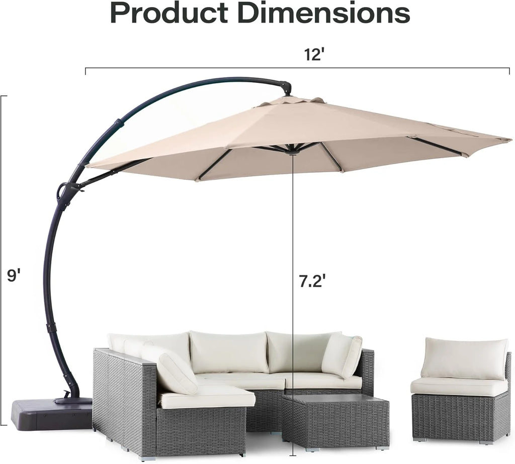 LAUSAINT HOME Outdoor Patio Umbrella with Base included, 11 FT Deluxe Curvy Cantilever Umbrella Heavy Duty Offset Hanging Umbrella with 360° Rotation for Market, Pool, Garden, Backyard, Deck (Beige)