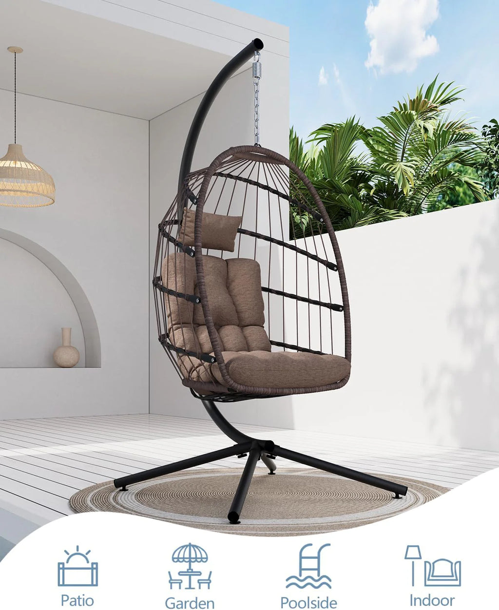 SWITTE Egg Chair Outdoor Indoor Wicker Hanging Egg Swing Chair 350lbs Capacity for Patio