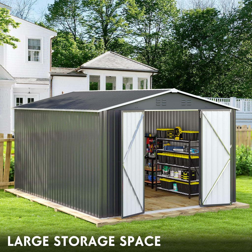 Polar Aurora 8 x 12 FT Outdoor Storage Shed, Metal Garden Shed with Updated Frame Structure, Tool Sheds for Backyard Garden Patio Lawn Black