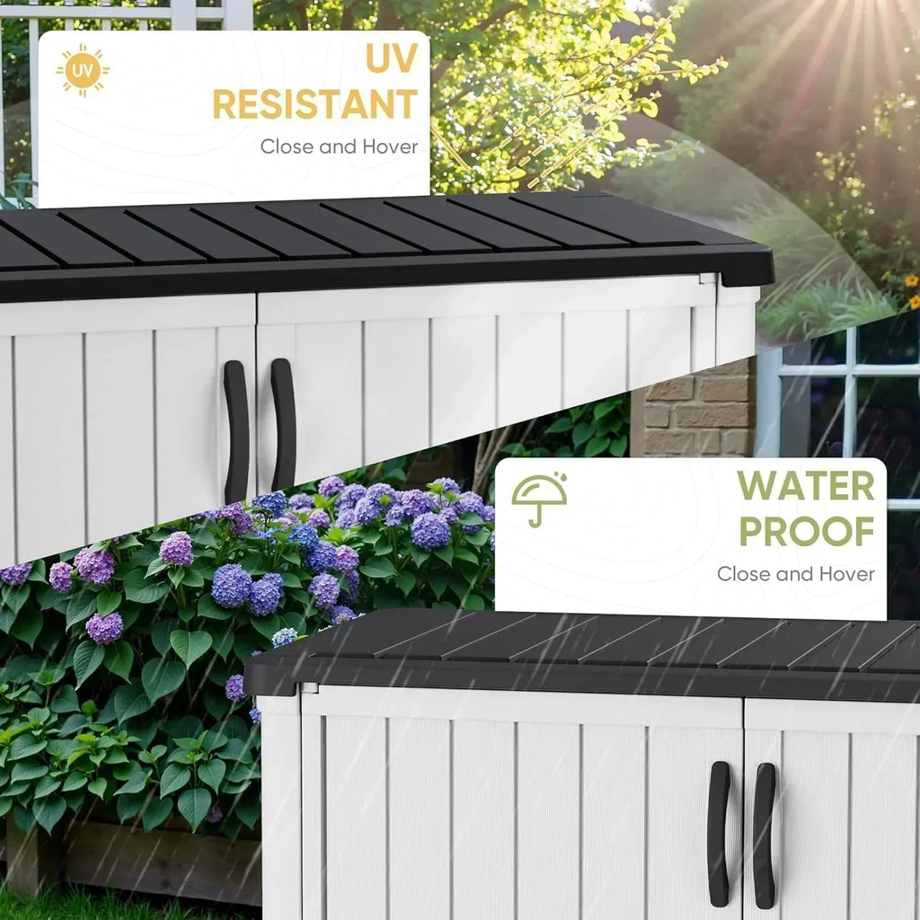 Devoko Outdoor Storage Cabinet 26 Cu Ft with Lockable Doors Horizontal Storage Shed Waterproof