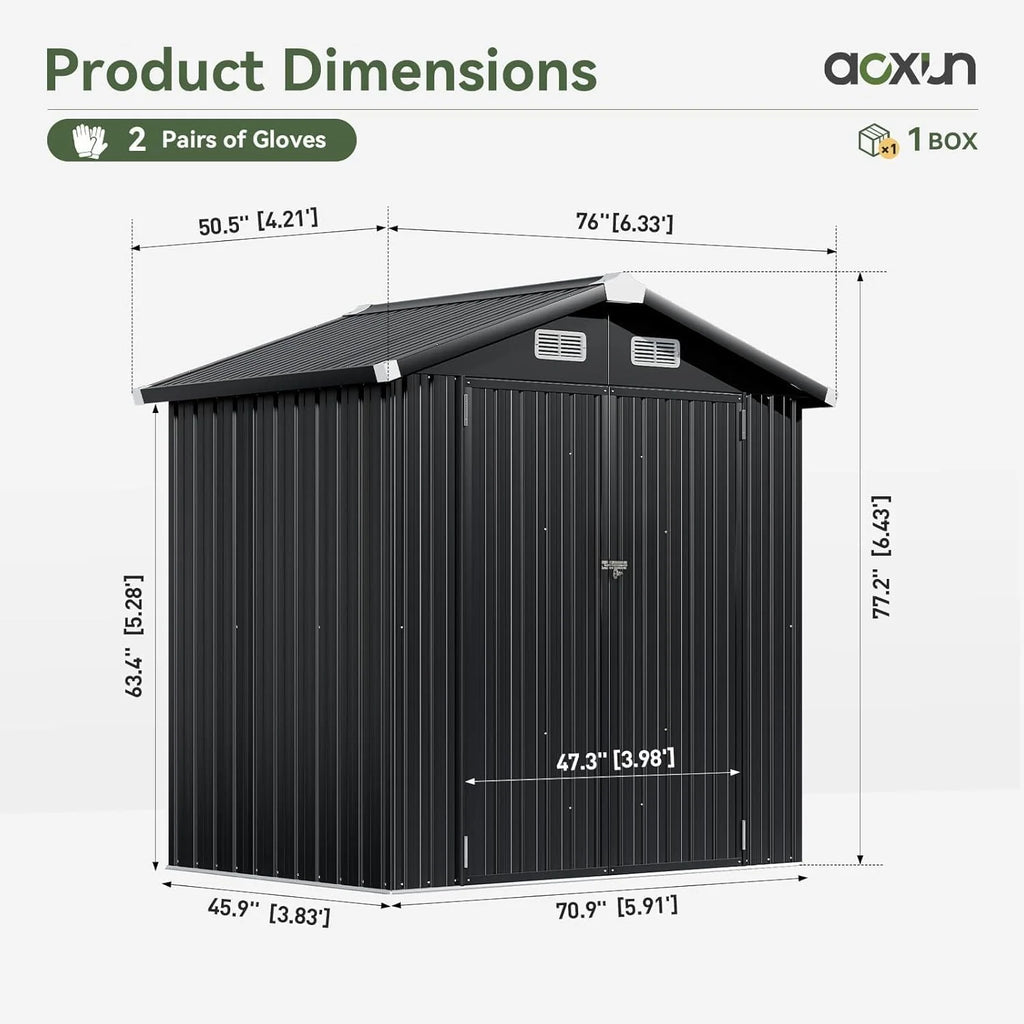 Aoxun 6.2x4 FT Shed Outdoor Storage Shed Metal Garden Shed Slooping Roof Tool Shed Bike Shed