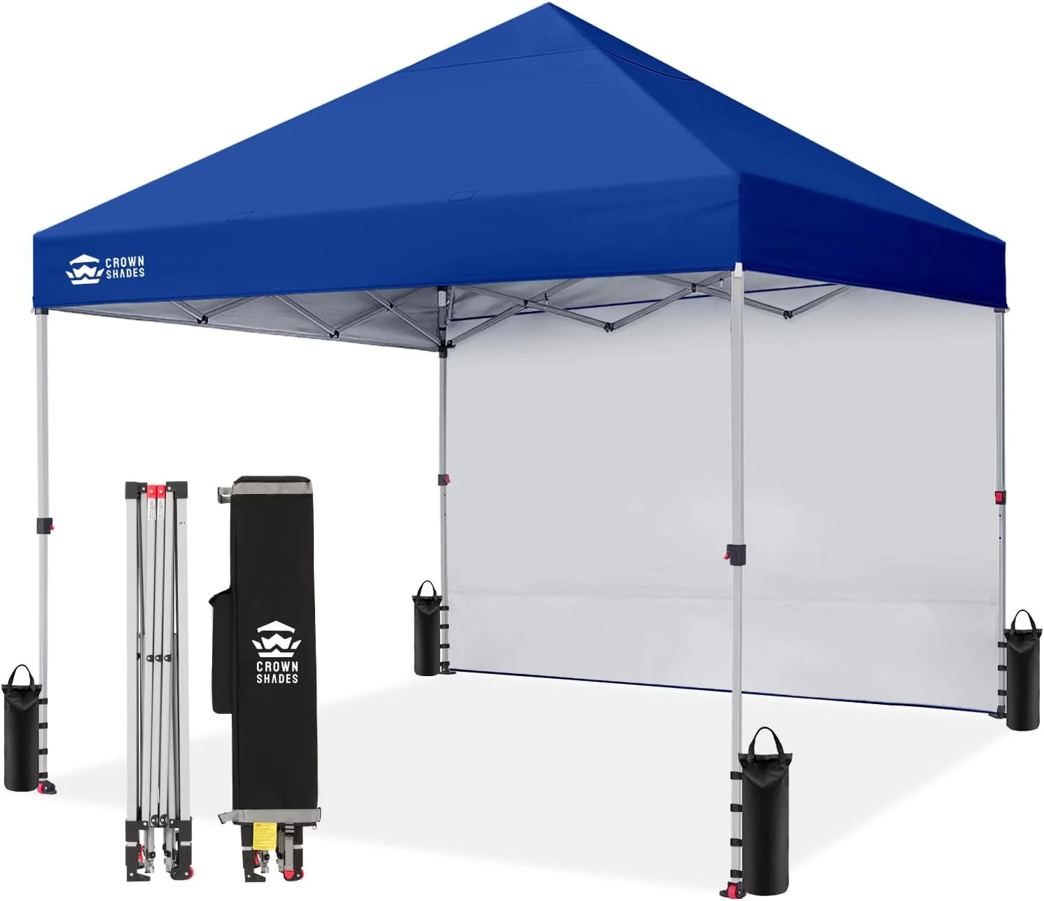 CROWN SHADES 10x10 Pop Up Canopy with 1 Side Wall - Beach Tent with One Push Setup - Outdoor Sun Shade for Events, Parties, Camping - Gazebo with STO-N-Go Cover Bag (White)