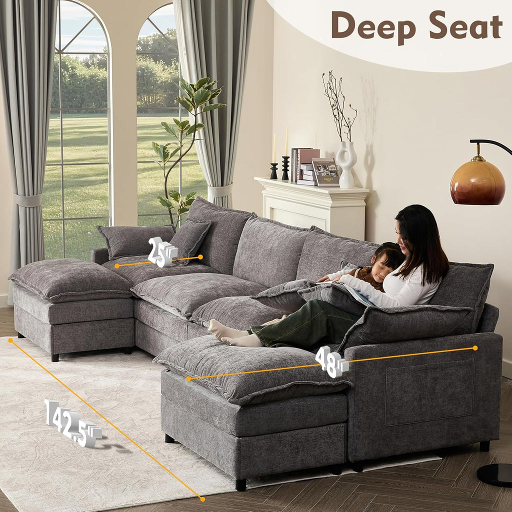 108 Inch U Shape Sofa Sectional Sofa Comfortable Cloud Sofa Living Room Deep Seat Sofa