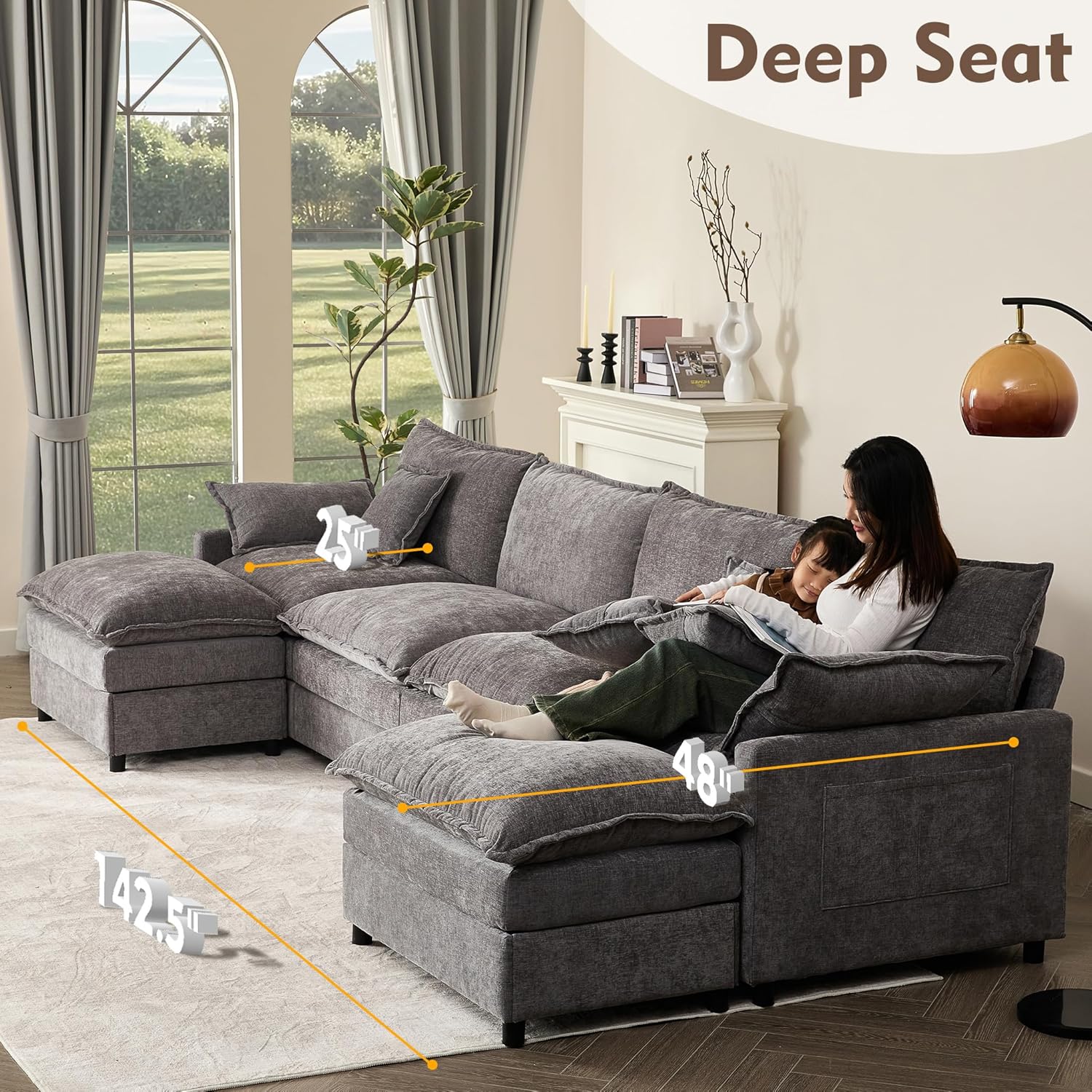 108 Inch U Shape Sofa Sectional Sofa Comfortable Cloud Sofa Living Room Deep Seat Sofa