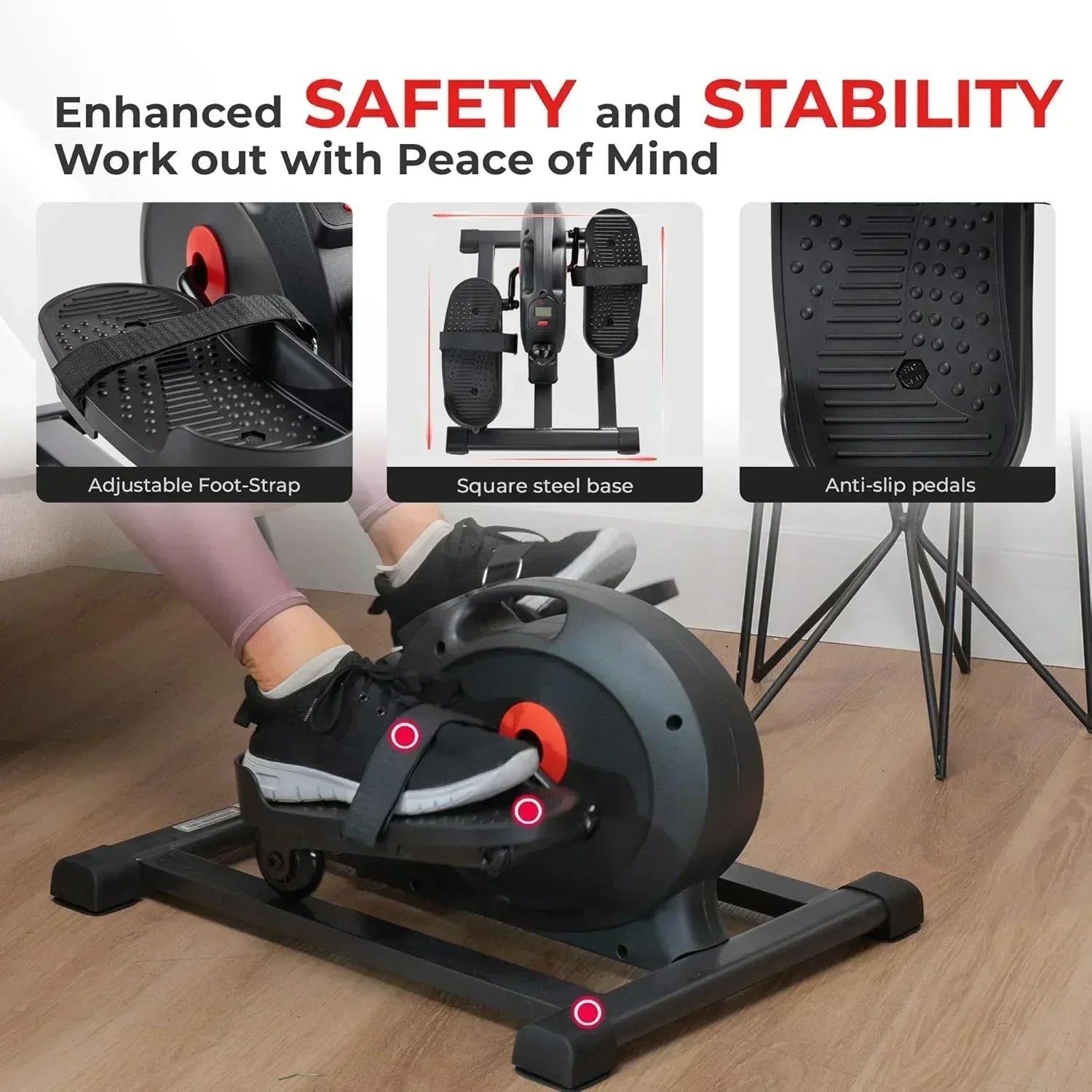 Sunny Health Fitness Smart Mini Elliptical Trainer Indoor Under-Desk Pedal Exerciser