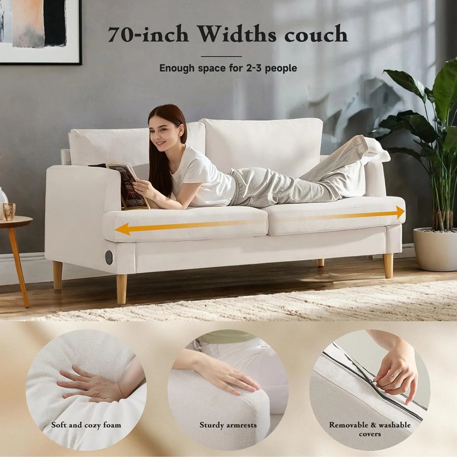 Loveseat Sofa Couch for Living Room USB Type C Ports Dark Gray Upholstered Small Couches