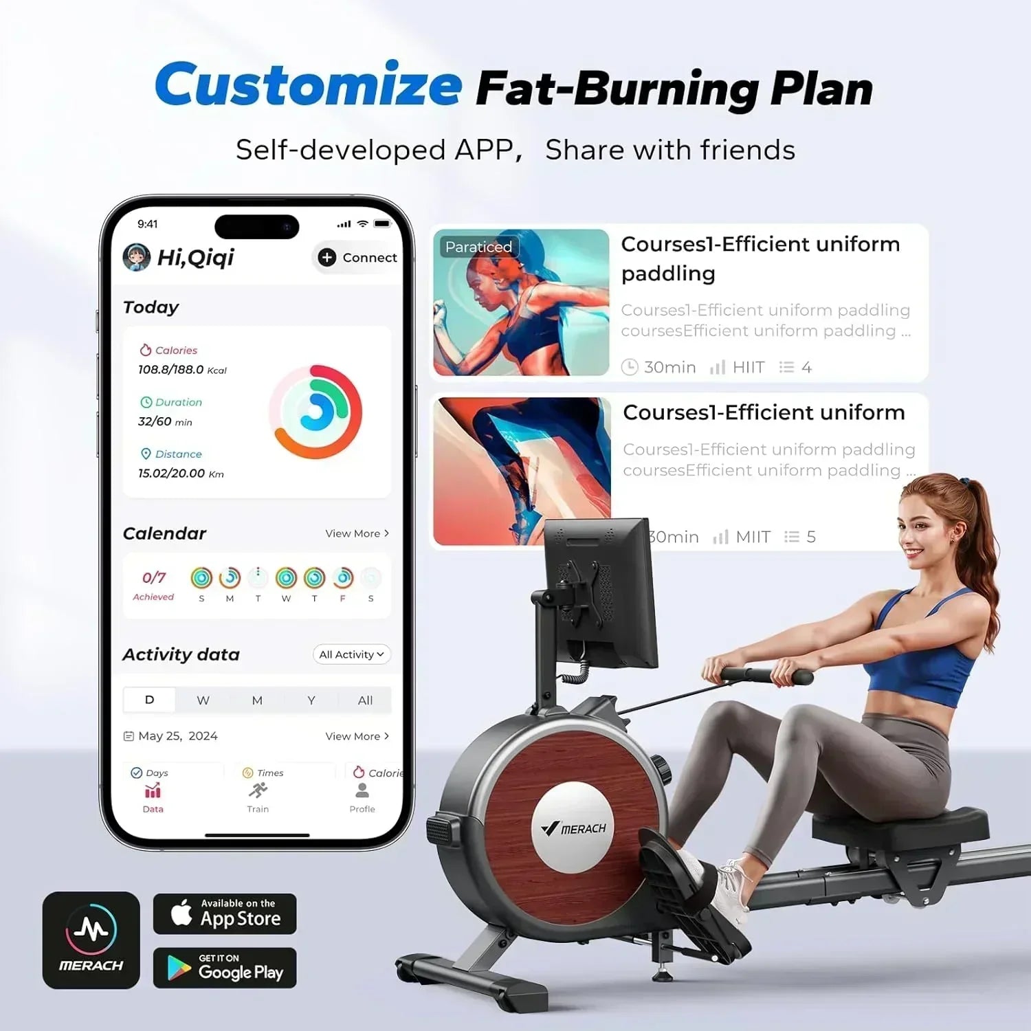 Merachi household rowing machine silent resistance dual-slide design