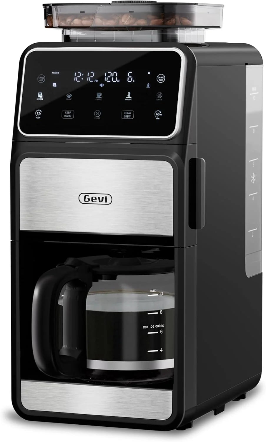 Gevi 10-Cup Drip Coffee Maker with Built-in Grinder, Programmable Brew Coffee Machine with Timer, Reusable Filter, 1.5L Water Tank, Coffee Pot, Warming Plate Burr Grinder Combo