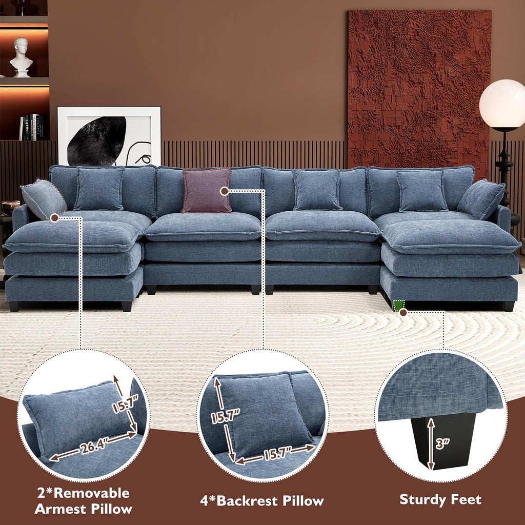 ihanherry 146-inch U-shaped modern sofa modular area cloud sofa