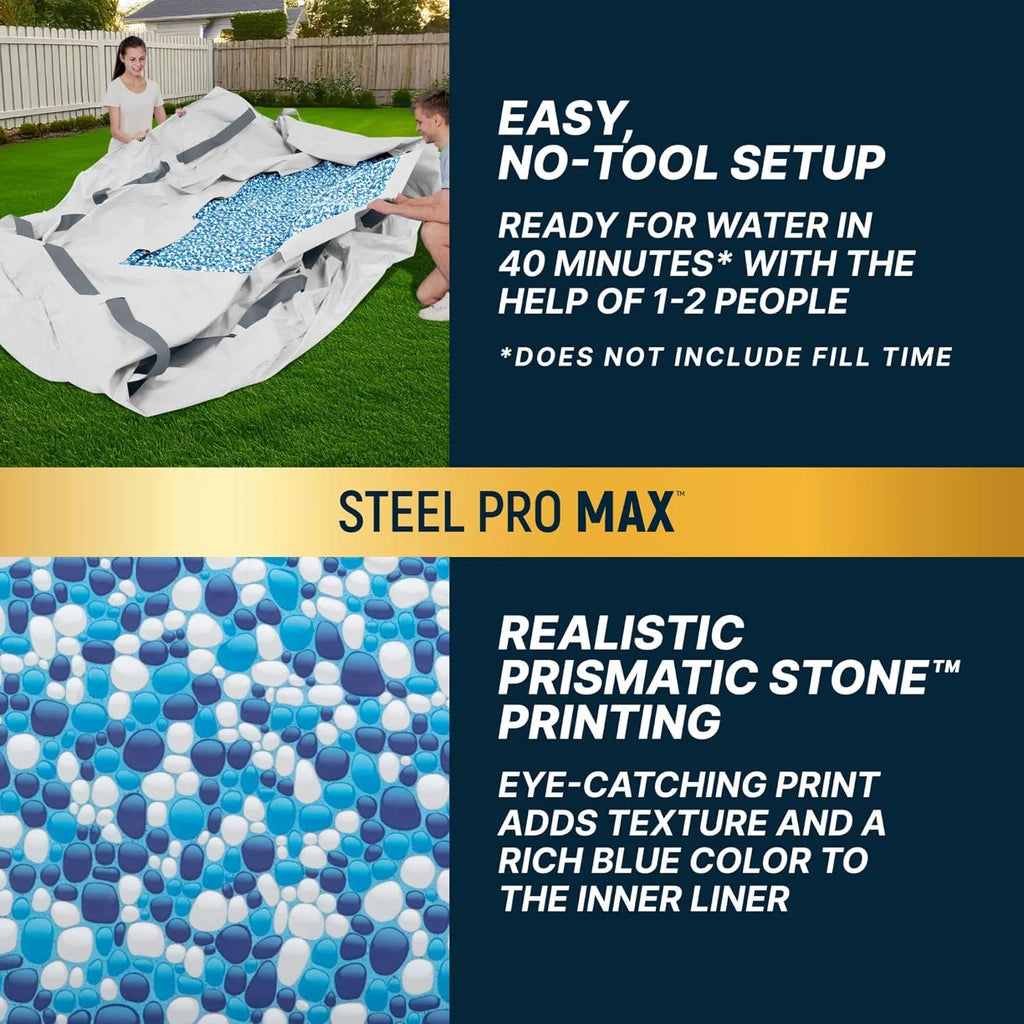 Steel Pro MAX 14 Foot x 48 Inch Round Metal Frame Above Ground Outdoor Swimming Pool Set with 1,000 Filter Pump, Ladder, and Cover, Gray