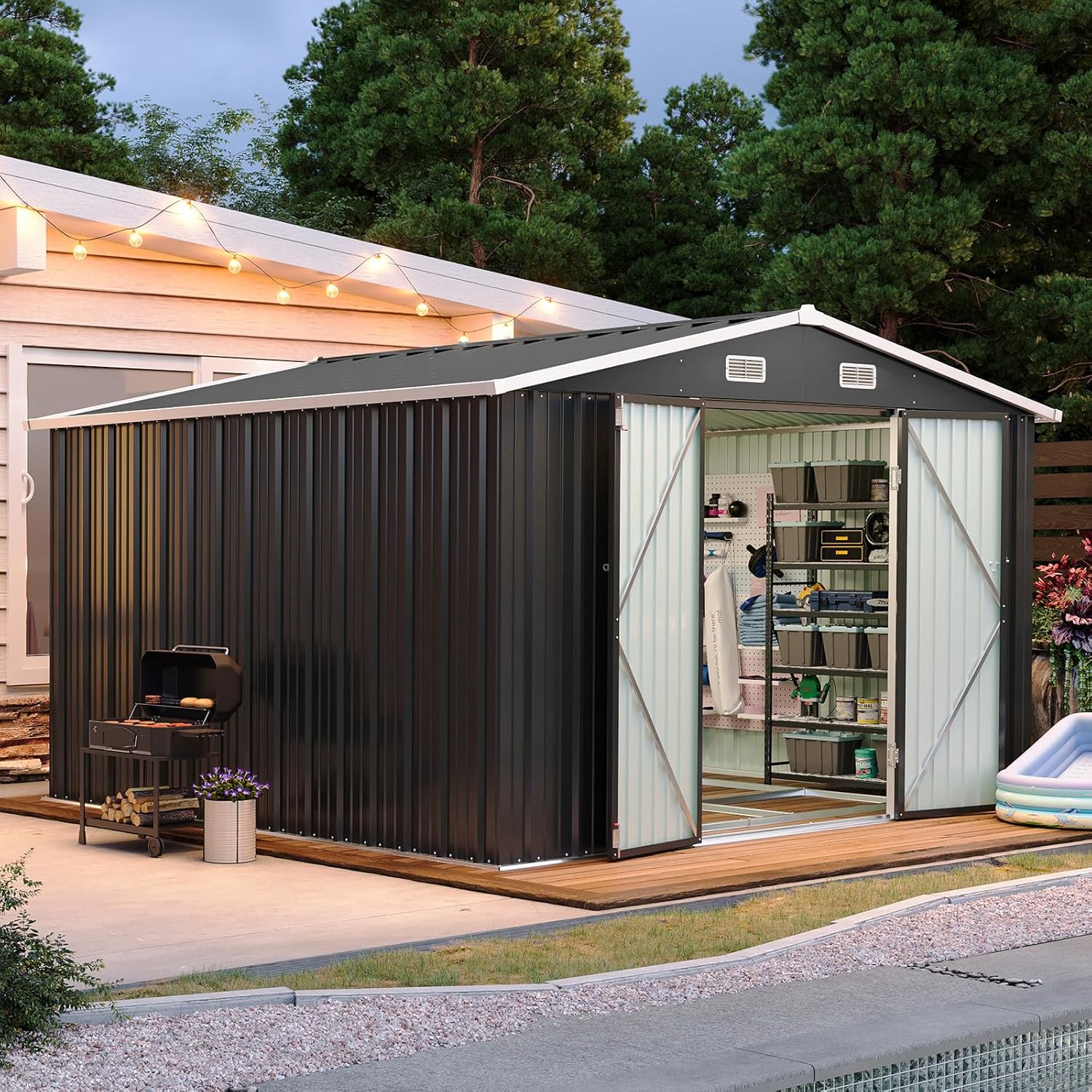 Aoxun 12x10 FT Shed Metal Outdoor Waterproof Storage Shed Steel Utility Garden Tool Shed