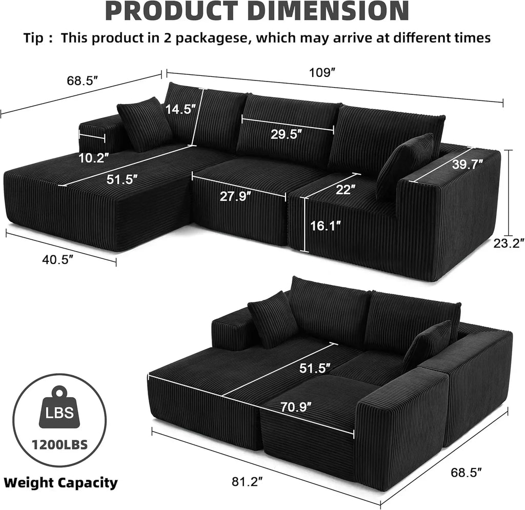 108-inch modular sofa cloud modular sofa with deep seat and reclining chair upholstered sofa