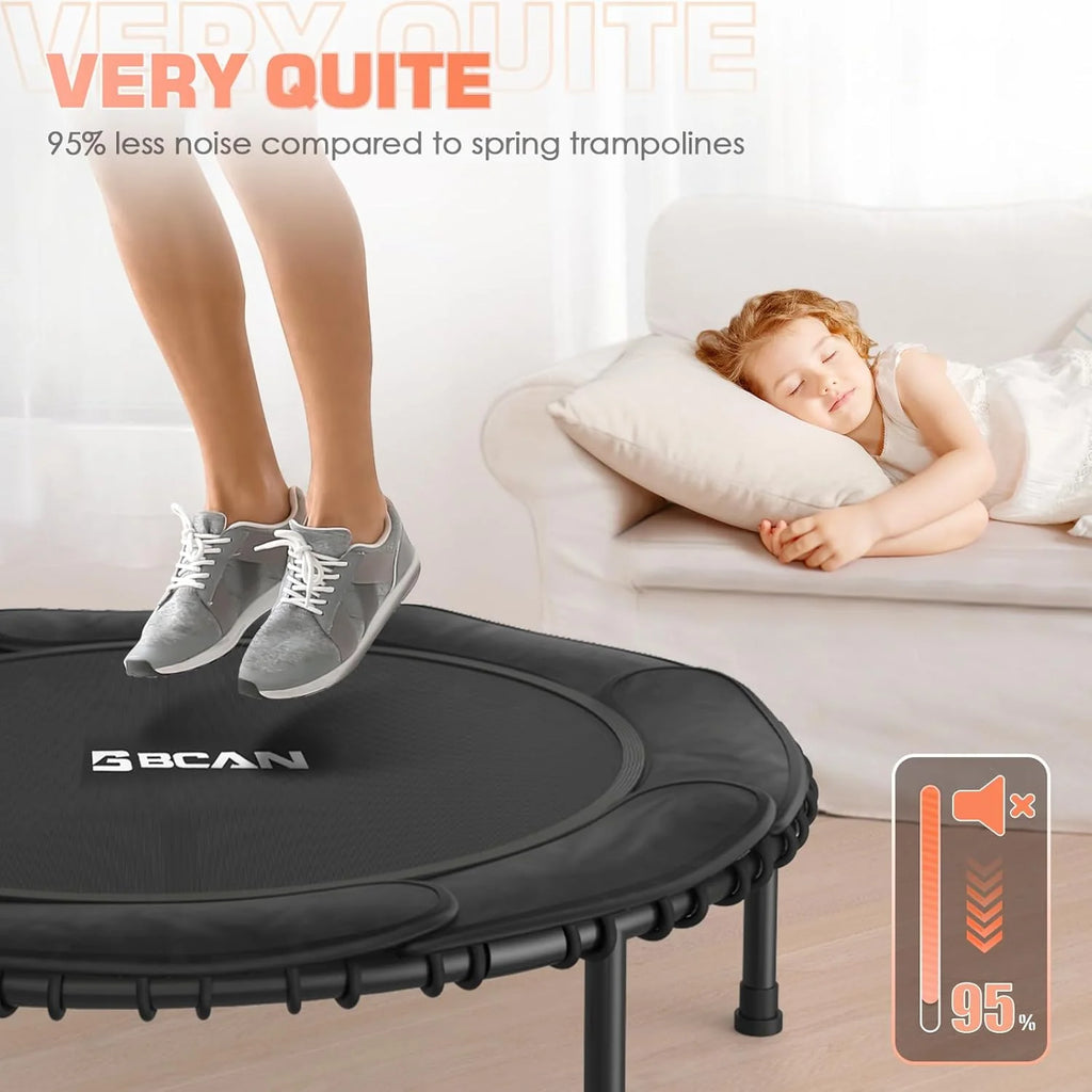 BCAN 450/550 LBS Foldable Mini Trampoline, 40/48 Fitness Trampoline with Bungees, U Shape Adjustable Foam Handle, Stable & Quiet Exercise Rebounder for Adults Indoor/Outdoor Workout