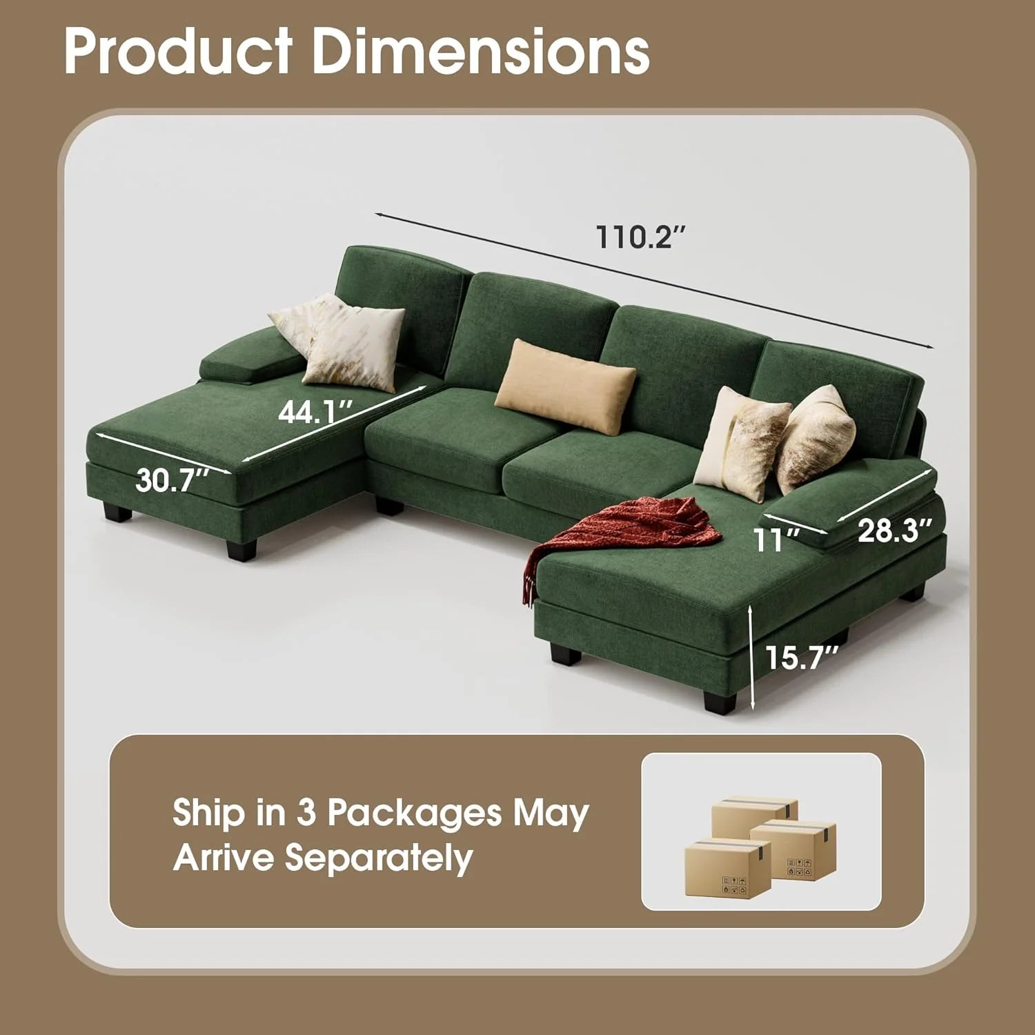 Furmax Sectional Couches for Living Room U-Shaped Sofa Couch Linen Fabric 4 Seat Sofa Set
