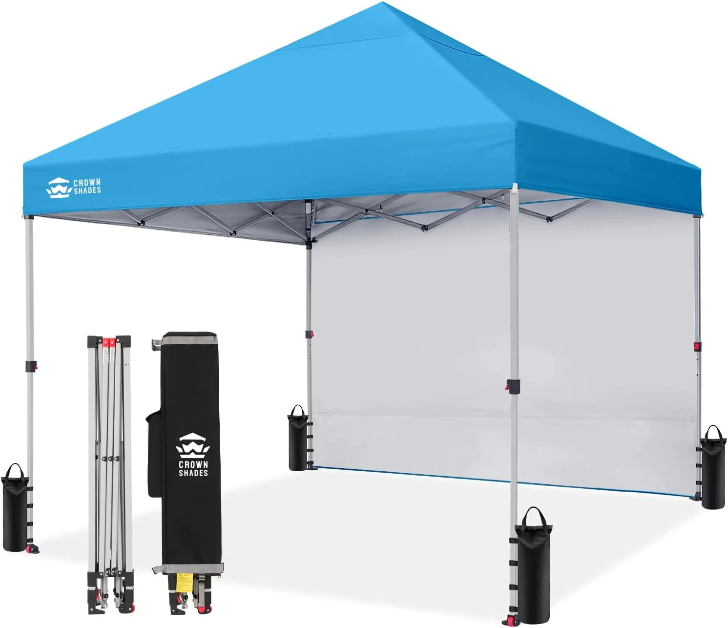 CROWN SHADES 10x10 Pop Up Canopy with 1 Side Wall - Beach Tent with One Push Setup - Outdoor Sun Shade for Events, Parties, Camping - Gazebo with STO-N-Go Cover Bag (White)
