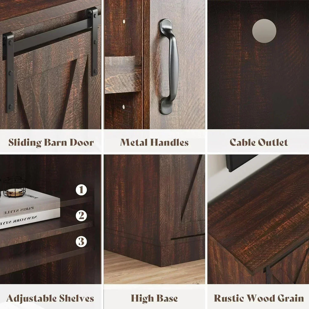 AMERLIFE Fireplace TV Stand with Sliding Barn Door  Farmhouse 63 Fireplace Entertainment Center