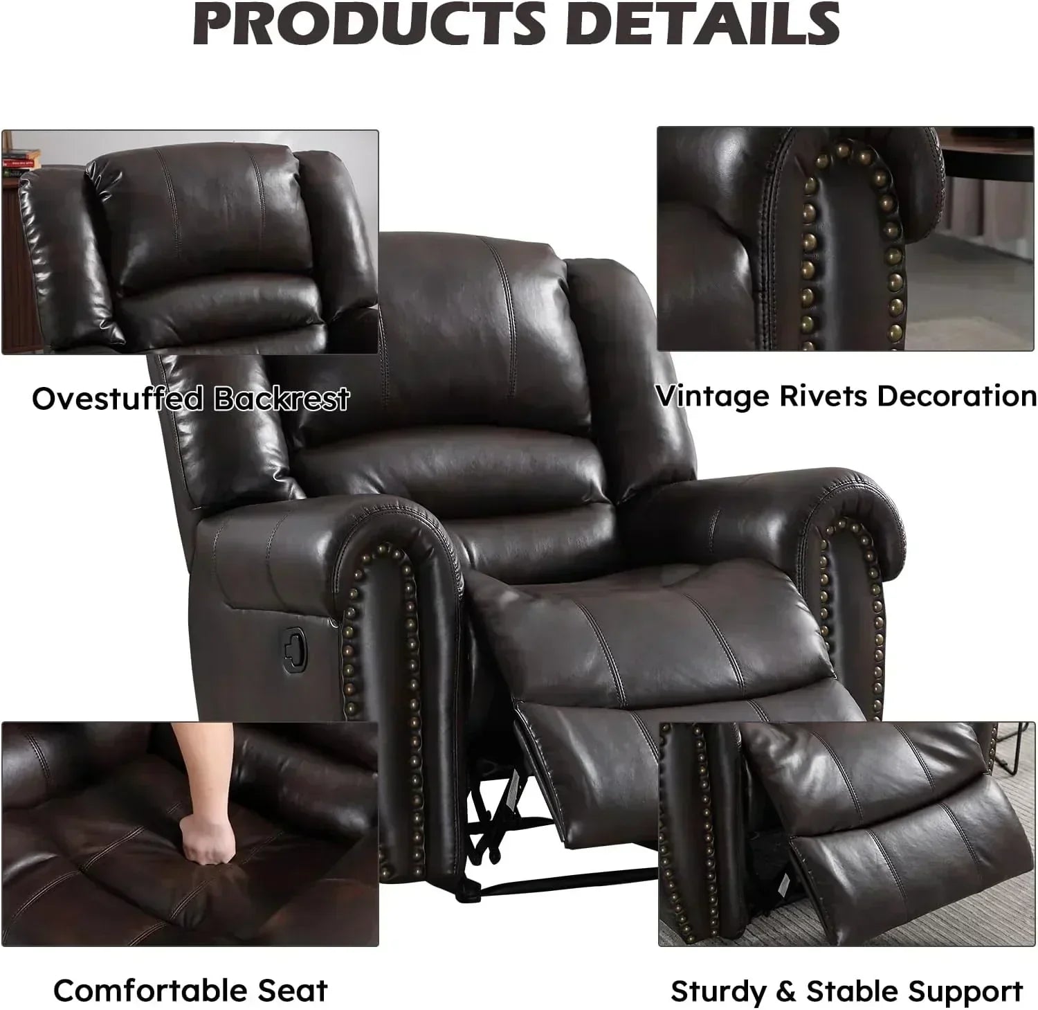 Leather recliner classic traditional manual recliner single sofa for living room